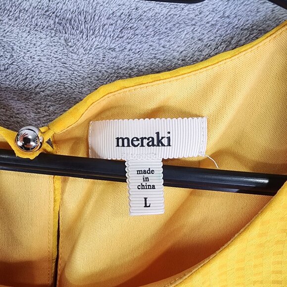 Women's Yellow Meraki Textured Blouse Top Short Sleeve Button Back Size L - Picture 5 of 11